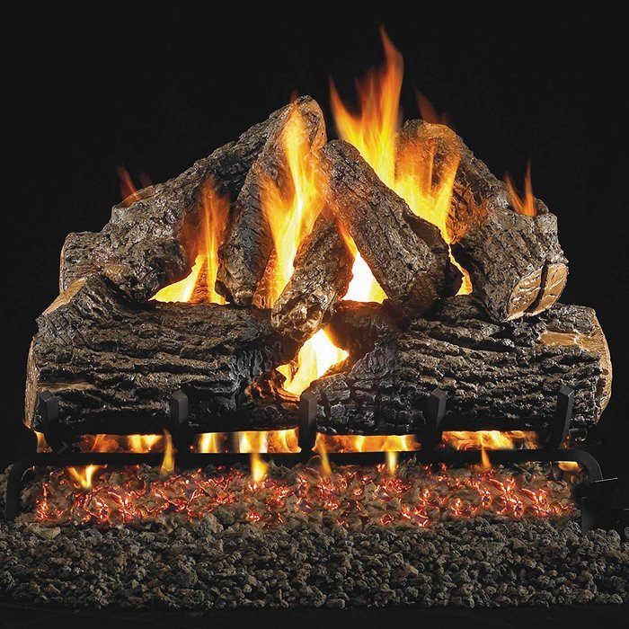 Peterson Real Fyre 24-inch Charred Oak Log Set With Vented Propane Ansi Certified G46 Burner - Electronic On/Off... N3