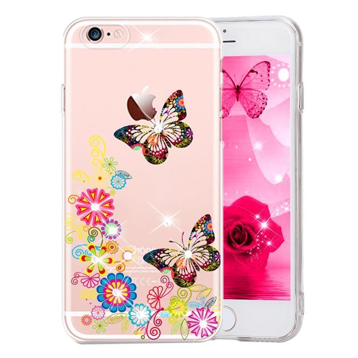 iPhone 6 Plus / 6S Plus Case,PHEZEN Beauty Butterfly Floral Flower Glitter Bling Crystal Rhinestone Diamond Clear... N11