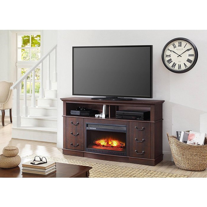 Cherry Finish 60" Better Homes And Gardens Remote Control Fireplace Media Console For TV's Up To 70"