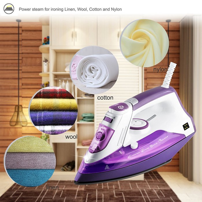 ZZ ES391-P 1500 Watt Steam Iron with Stainless Steel Soleplate and Detachable Water Tank, Purple N3