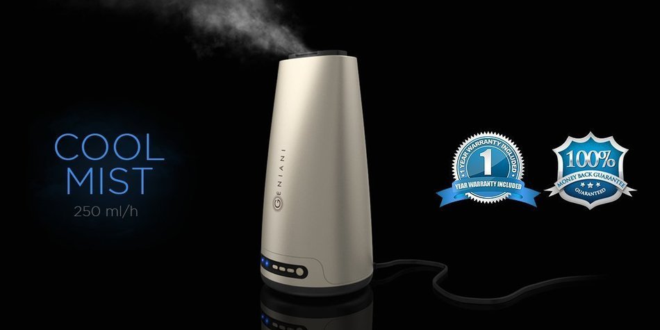 GENIANI Premium Cool Mist Humidifier 2L, Aroma Oil Mix, Ultrasonic Super Quiet Operation WITH FILTER N3