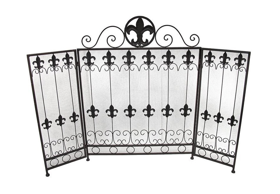 Brown Metal Fleur de Lis Fireplace Screen