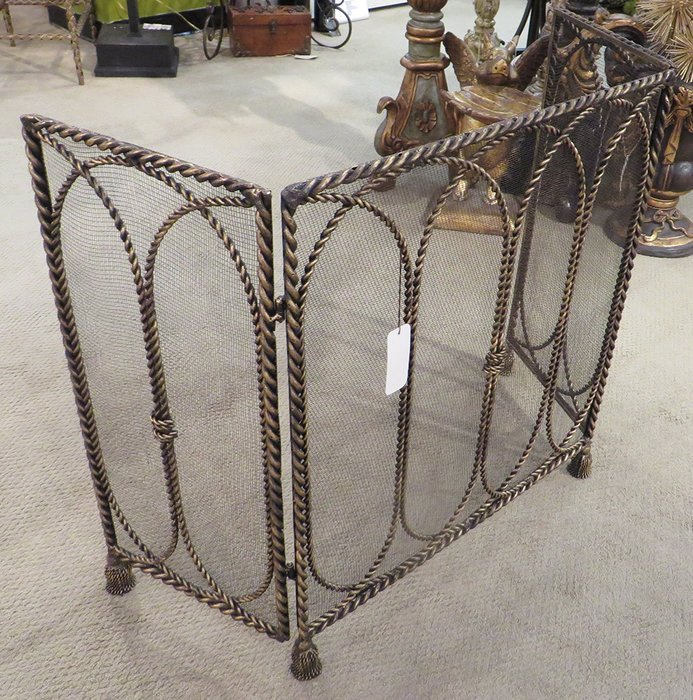 Iron Rope Entwined Firescreen | Tassel Twisted Metal Fireplace Screen N2