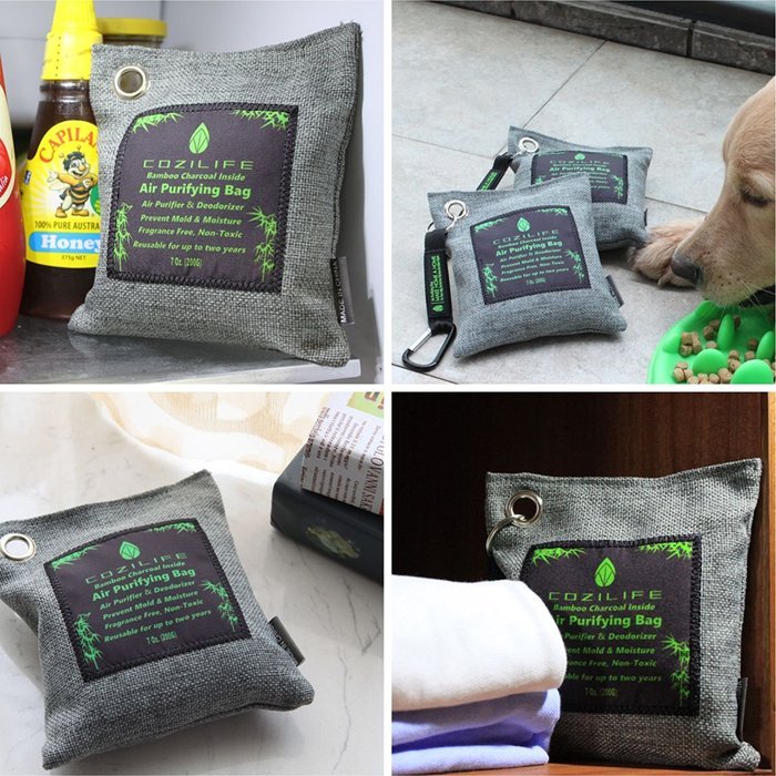 Cozilife Air Purifying Bag. 200g&times;2 Gift Box Packing. Activated Moso Bamboo Charcoal Inside. 2 Hanging Accessories... N6