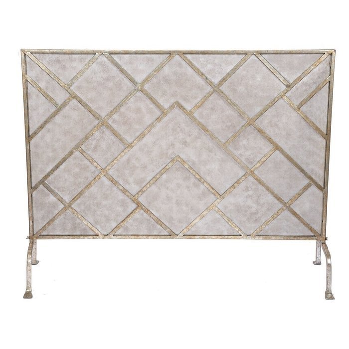 Old World Design Geometric Fireplace Screen - Champagne