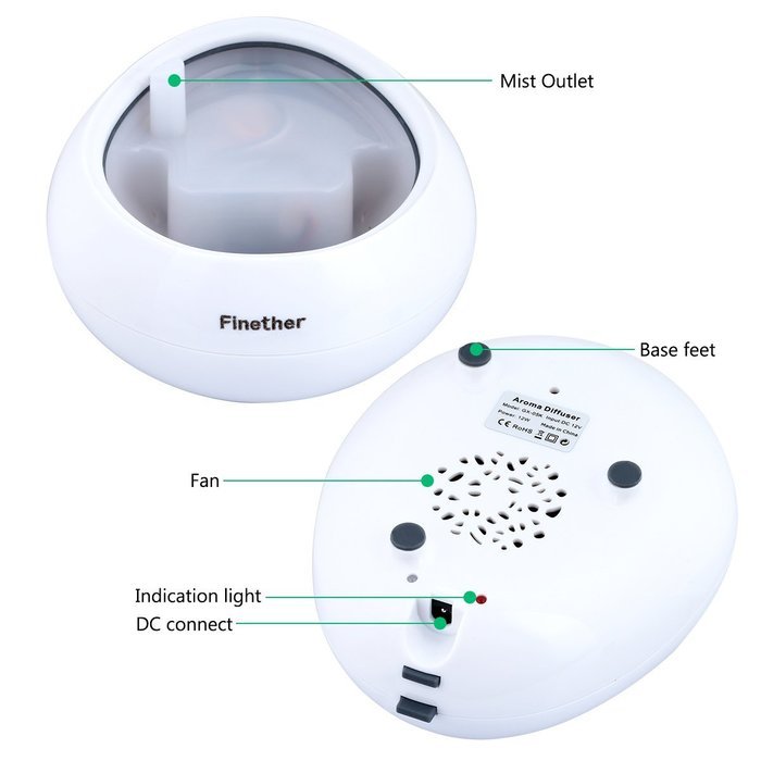 Finether Essential Oil Diffuser, Ultrasonic Diffuser Cool Mist Humidifier with Changing Colored LED Lights for... N3