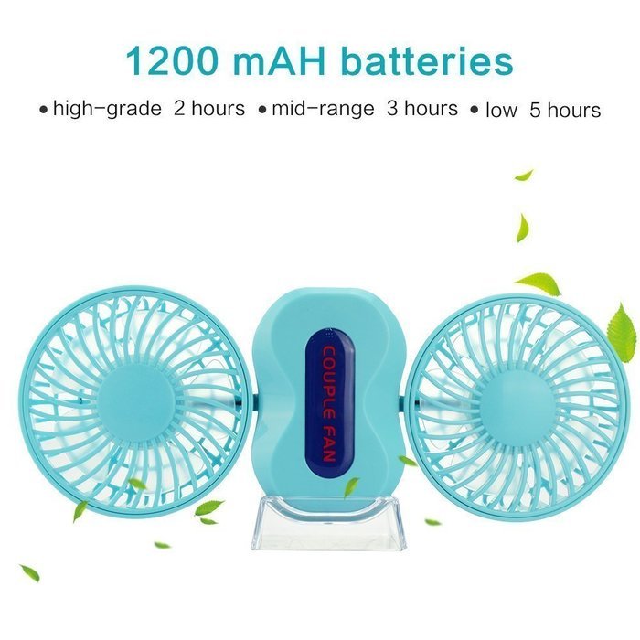 Xman&reg;Couples Mini Fan Dual Head Portable USB Rechargeable Personal Fan Quiet Operation Desktop Fan with LED Light... N9