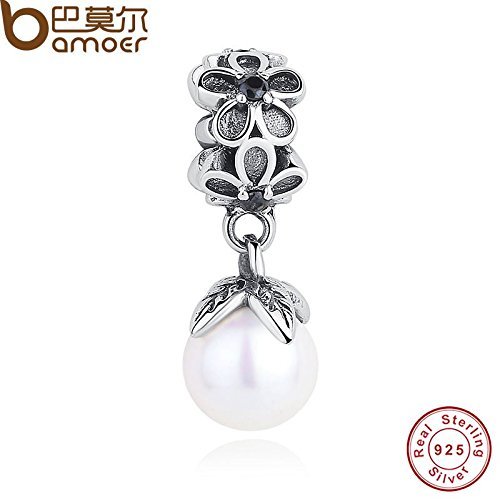 Retro Authentic S925 Sterling Silver Pearl Pendant Charms Fit European Bracelets N3