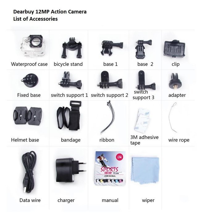 Dearbuy Outdoor Action Sports Camera Kit Waterproof Recorder Video 1080P H.264 Full HD 1.5" LCD Screen 170 Degree... N2