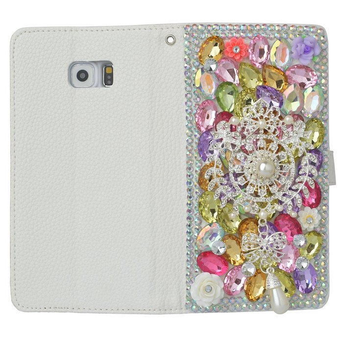 Spritech(TM) Bling Phone Case For Samsung Galaxy S6 Edge Plus,3D Handmade Colorful Crystal White Flower Accessary... N21