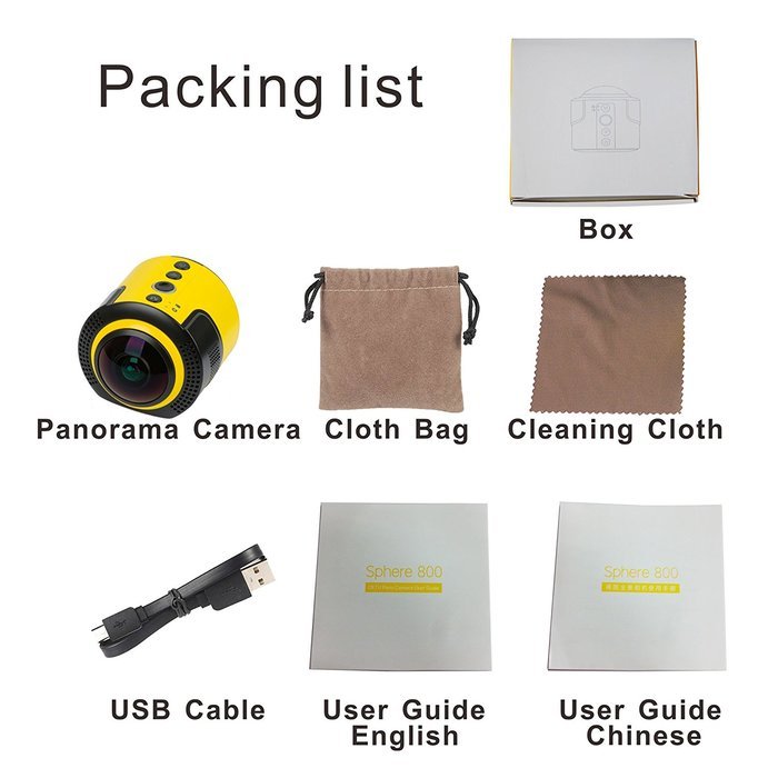 Auein 360 Degree Panorama Camera Wifi 1080P 30FPS 8MP Fisheye Film Source for Virtual Glasses VR Action Sports... N2