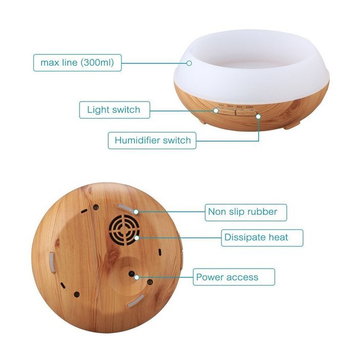 LOTOS 400ML Waterless Auto Shut-off Ultrasonic Essential Oil Aromatherapy Wood Grain N5