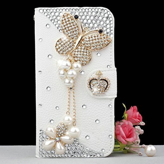 Spritech(TM) Bling Phone Case For Samsung Galaxy S6 Edge Plus,3D Handmade Colorful Crystal White Flower Accessary... N26