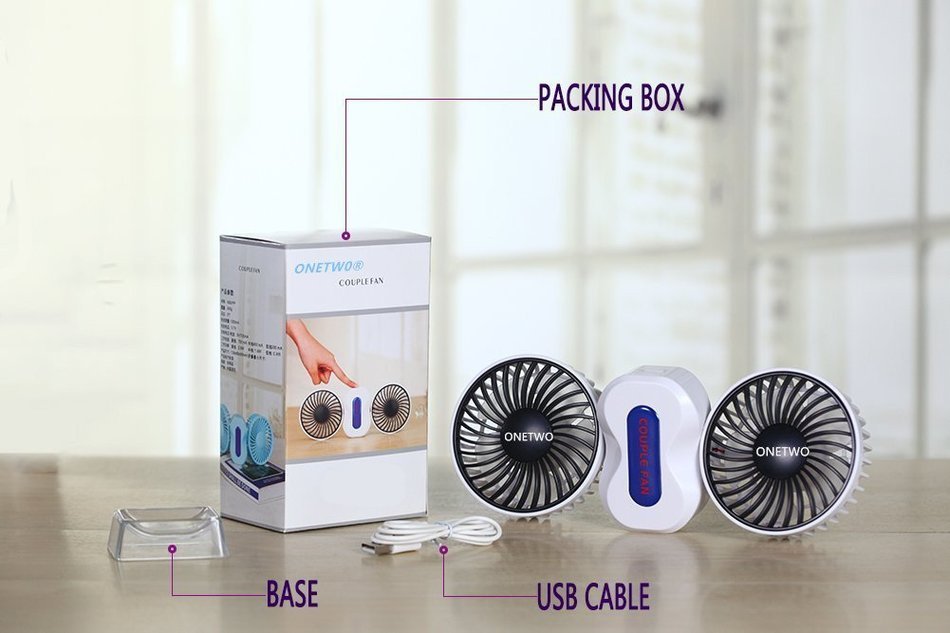ONETWO Portable personal MINI USB battery cooling fan,Silent double head fan， 3 speed, 360 degree rotation, 1... N6