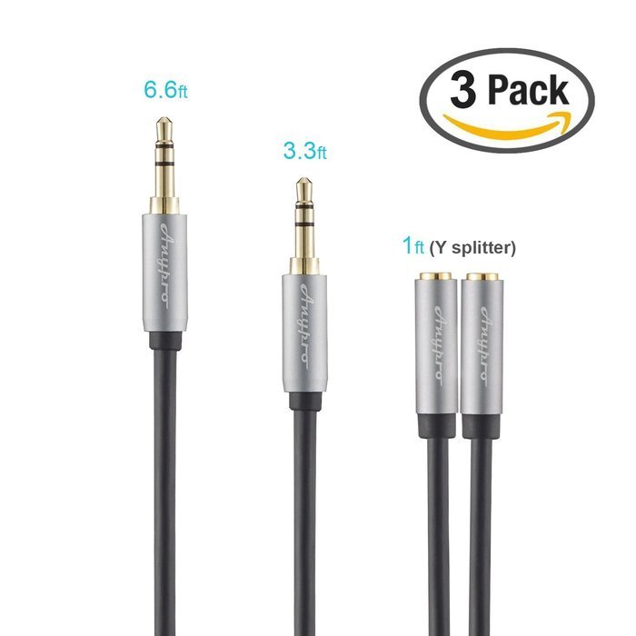 Anypro 3.5mm HiFi Auxiliary Audio Cable Bundle, Black (6Feet,3Feet,1Feet Splitter)