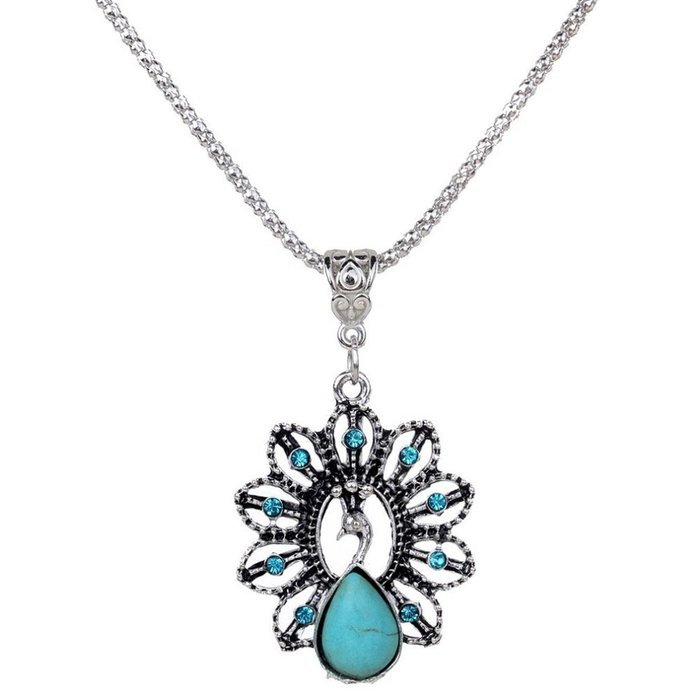 MENGDA Jewelry Peacock Turquoises Pendant Earrings Necklace Set for Womens Girls N3