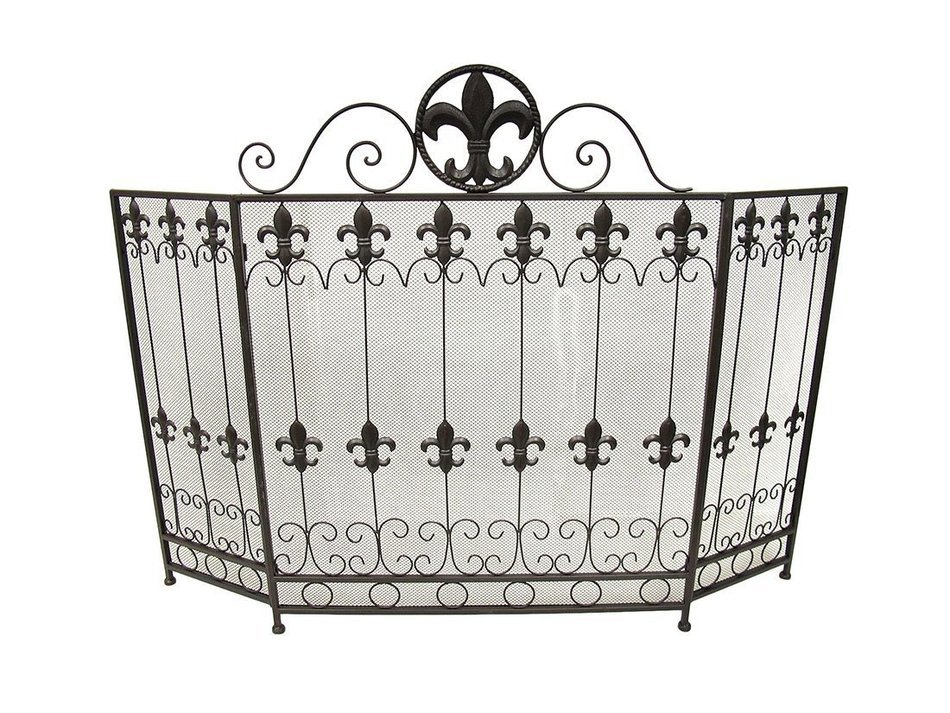 Brown Metal Fleur de Lis Fireplace Screen N2