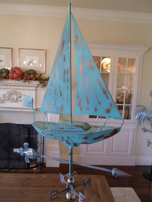 LARGE Handcrafted 3D 3- Dimensional SAIL BOAT Weathervane Copper Patina Finish N4