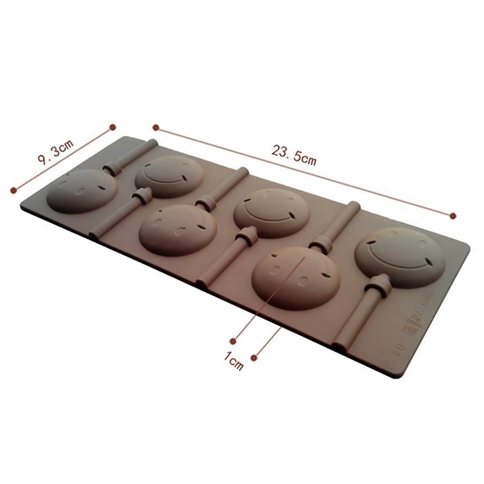 Fanhesheng 6 Cavity Smiley Face Shape Lollipop Silicone Chocolate Candy Mold with Sticks N4