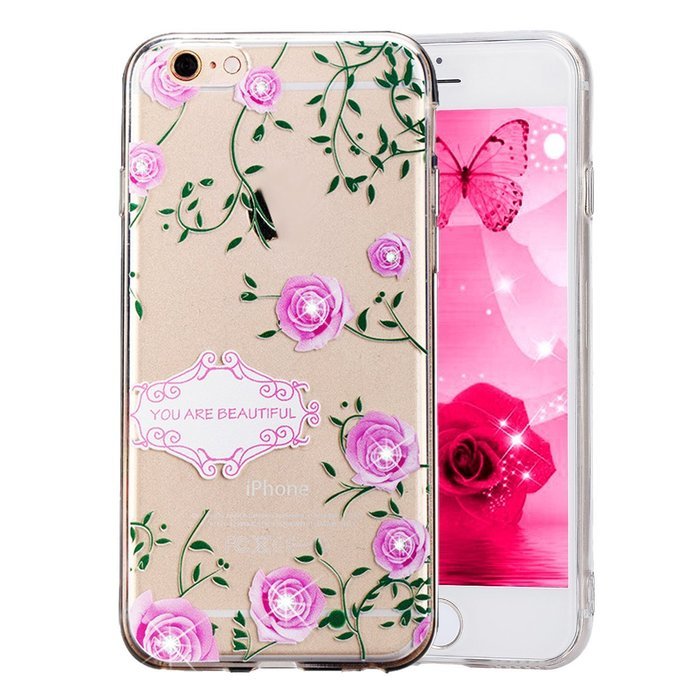 iPhone 6 Plus / 6S Plus Case,PHEZEN Beauty Butterfly Floral Flower Glitter Bling Crystal Rhinestone Diamond Clear... N15