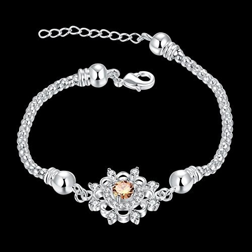 New 925 Sterling Silver Plated Women Sunflower Crystal Bracelet Bangle Jewelry N3