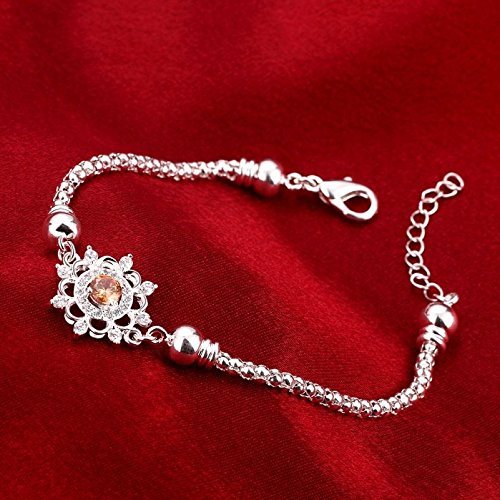 New 925 Sterling Silver Plated Women Sunflower Crystal Bracelet Bangle Jewelry N4