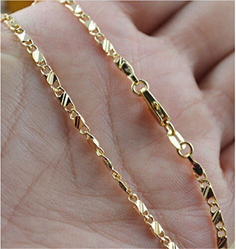 Hot 18K Gold Plated Thin Link Flat Chain Necklace Women Men Fashion Jewelry 20