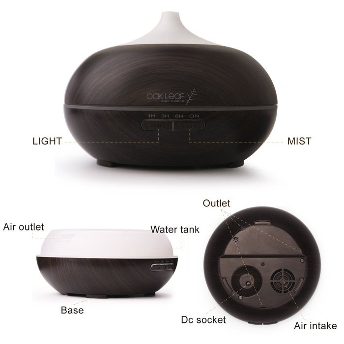 Essential Oil Diffuser,Oak Leaf 300ml Wood Grain Aromatherapy Essential Oil Diffuser with 7 Color shades,Aroma... N5