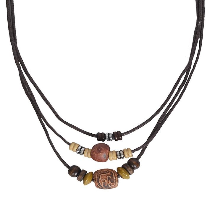 Men Pendant Bead Hemp Braid Surfer Choker Necklace Stylish Tribal (Triple-#225)