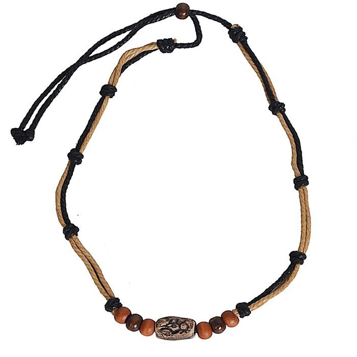 Men Pendant Bead Hemp Braid Surfer Choker Necklace Stylish Tribal (Triple-#225) N2