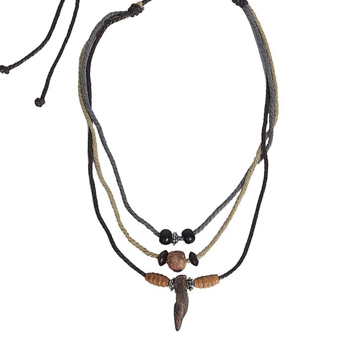 Men Pendant Bead Hemp Braid Surfer Choker Necklace Stylish Tribal (Triple-#225) N3