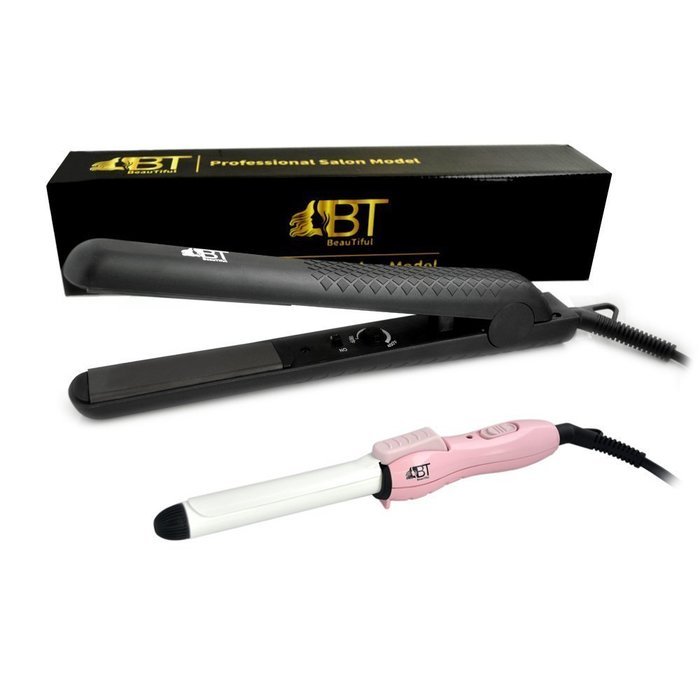 Professional Ceramic Tourmaline Ionic Flat Iron Hair Straightener and Travel 8-inch Ceramic Curling Wand Worldwide... N2