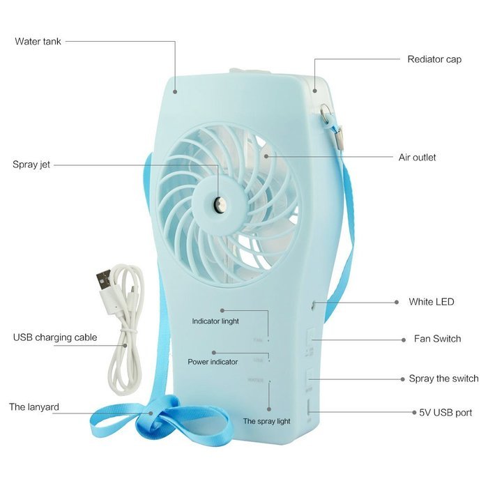 Welltop Handheld Mist Fan Misting Fan Personal Cooling Mist Humidifier AA Battery/USB Powered Water Spray Fans... N7