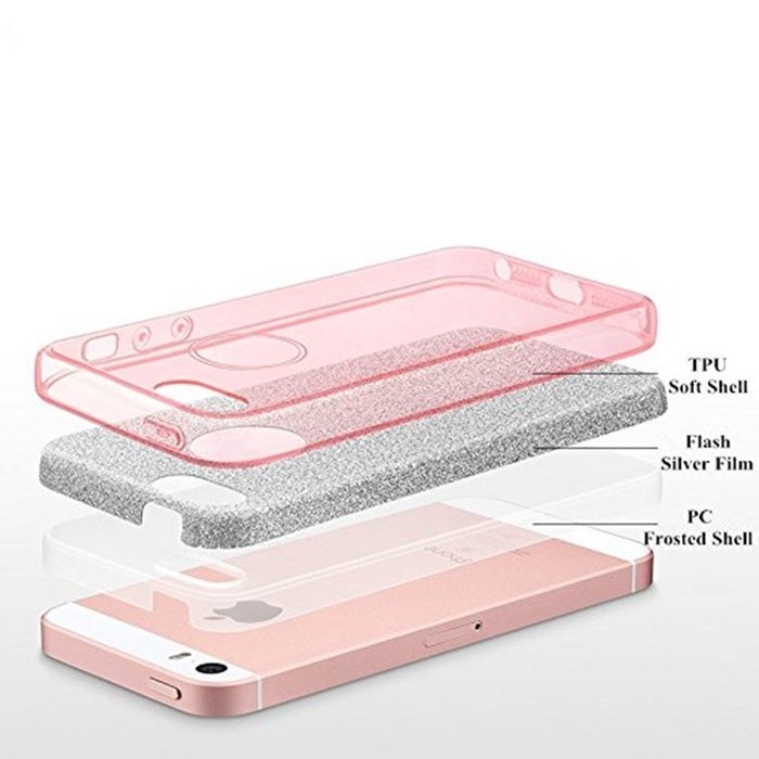 iPhone 5/5s/se Bling Crystal 3 in 1 Case-Auroralove Pink iPhone Se Beauty Fashion 3 layers Hybrid Bumper Cover... N2