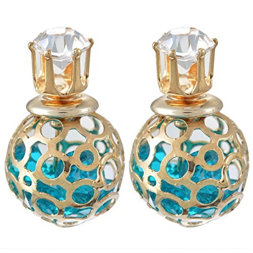 1Pair Women Double Sides Hollow Gold Plated Crystal Ball Ear Studs Earrings N2