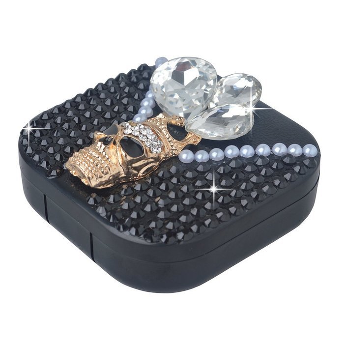 KAKA(TM) Fashion Box Kit 3D Handmade Rhinestone Bling Crystal Design Skull Pattern Decorated Black Mini Contact... N16