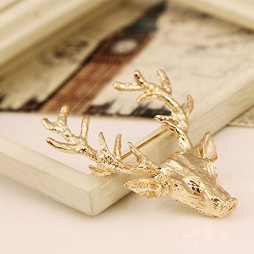 1x Gold Elk Milu Head Horn Red Deer Hunting Collar Neck Tips Brooch Pin Scottish N3