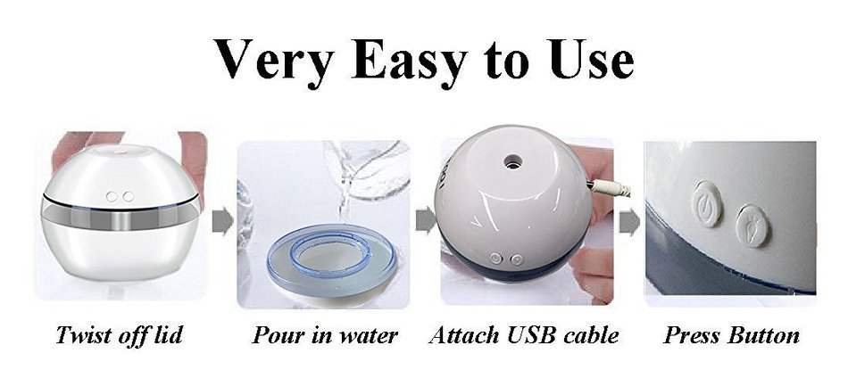 Cool Mist Humidifier-Mini Portable Virtually Silent Diffuser with Night Light and Automatic Shut-off Function... N3