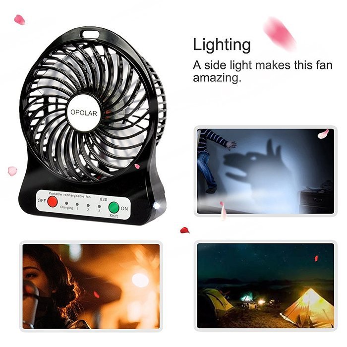 OPOLAR F101 Portable Rechargeable Fan, Mini USB fan with 1800mAh Lithium Battery, Night Light-Black N7
