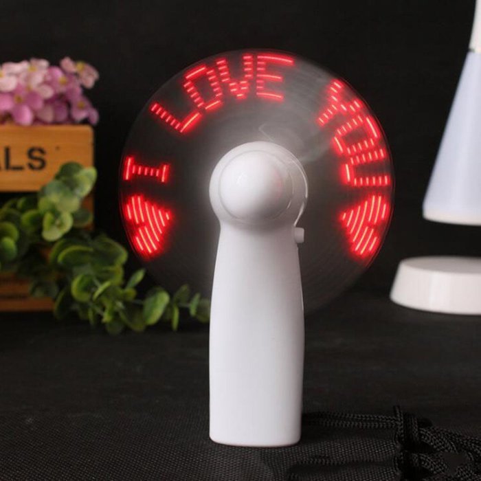 Winsa Mini Fan, Led Light Word, Customizable with the Words You Want (Red "I LOVE YOU") N5