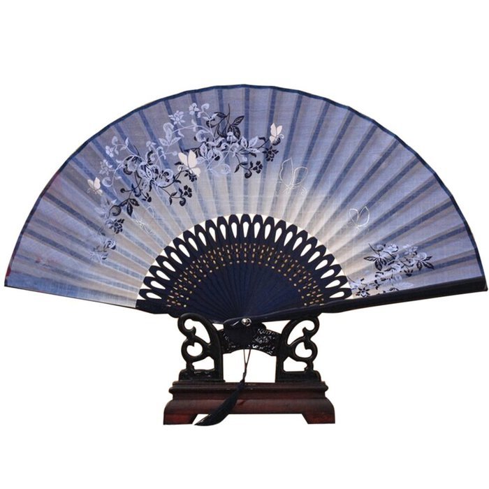 ROSENICE Hand Held Fans Folding Fan Bamboo Hand Fan with Tassel (Blue+Black) N2