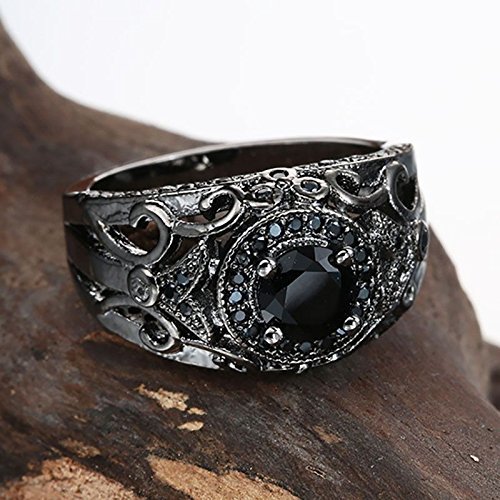 New Fashion Round Black Sapphire 10kt Black Gold Filled Women Ring Jewelry (6) N4