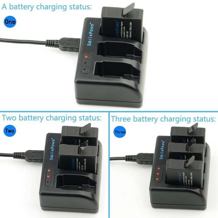 SmilePowo Rapid 3-Channel Charger for Gopro Hero 5 AHDBT-501 Travel Charger