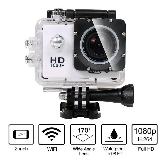 INTON 2.0-Inch waterproof WIFI HD 1080P Sports Camera(white）