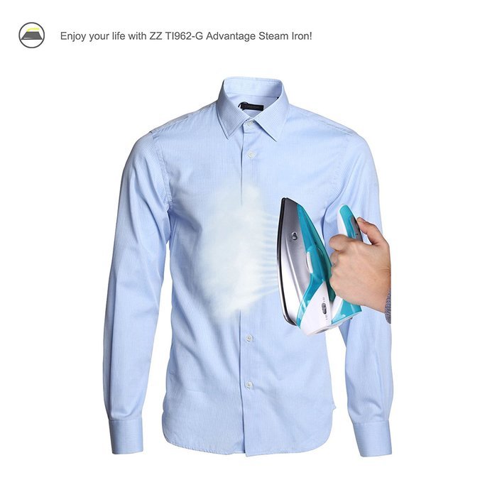 ZZ TI962-G Dual Voltage Travel Steam Iron with Stainless Steel Soleplate 1000 Watt, Blue N3