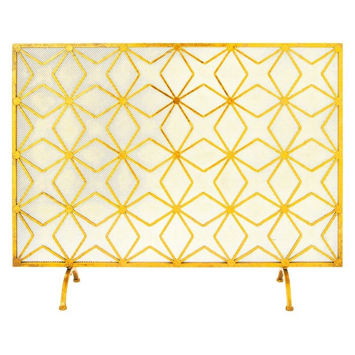 Fire Protector Fireplace Screen Metal Gold Finish Christmas Decorating Gift N2