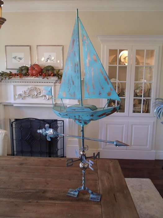 LARGE Handcrafted 3D 3- Dimensional SAIL BOAT Weathervane Copper Patina Finish N5