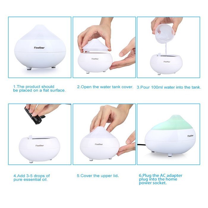 Finether Essential Oil Diffuser, Ultrasonic Diffuser Cool Mist Humidifier with Changing Colored LED Lights for... N9