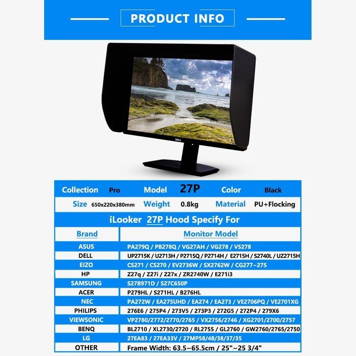 iLooker 27-inch Pro Edition LCD LED Video Monitor Hood Sunshade Sunhood for Dell HP Viewsonic...
