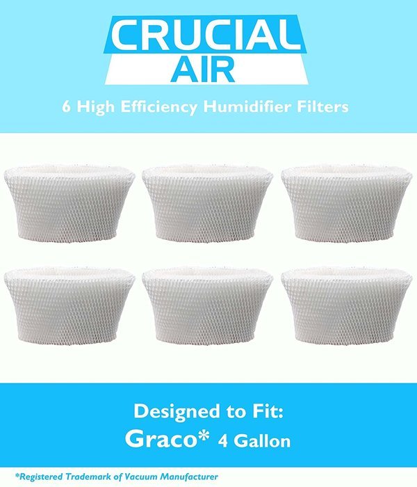 6 Graco 4 Gallon Humidifier Filters Fit Model 2H02 & TrueAir 05521, Designed & Engineered by Crucial Air